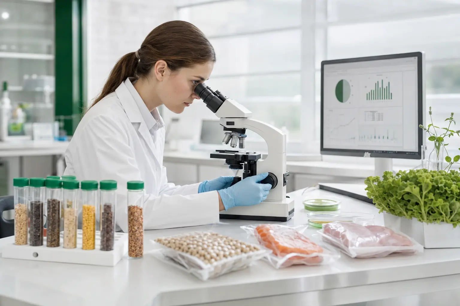 Laboratory specialist analysing food samples and results